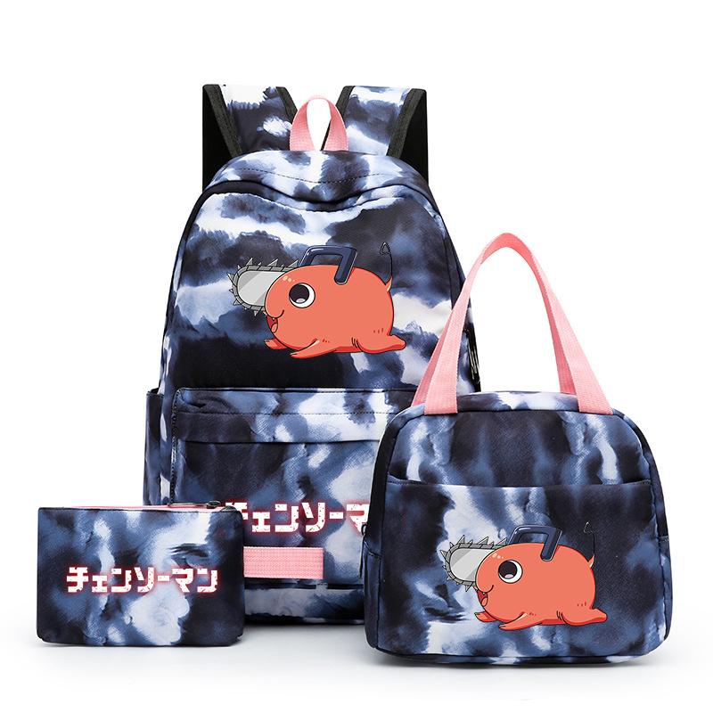 3Pcs/Set Chainsaw Man Kawaii Casual School Bag Colorful Backpack Set Girl with Lunch Bag for Women Student Teenager Rucksack Pencil Case