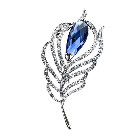 Brooch Peacock Feather Shape Hollow Shiny Rhinestone Stainless Exquisite Colorfast Luxury Bag