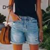 Джинсовые шорты для женщин с высокой талией, рваные, потертые джинсовые шорты, летние эластичные повседневные шорты с карманами
