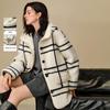 INMAN Women's Faux Lamb Fleece Striped Hooded Coat