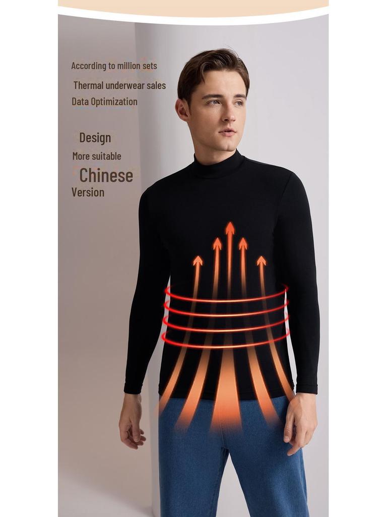 Men's Cashmere Silk Thermal Top with Half-High Collar for Autumn and Winter