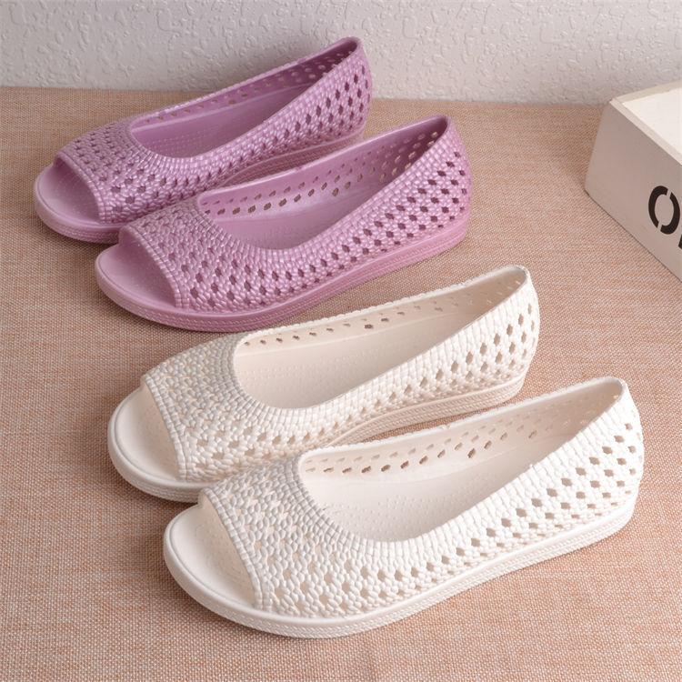 Пляжные женские сандалии Fish Mouth, дышащие нескользящие сандалии, белая рабочая обувь, мягкая толстая подошва