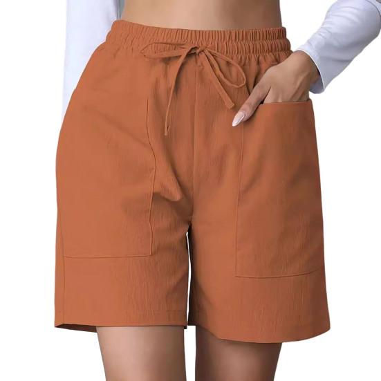 Женские летние шорты, повседневные, эластичные, средней талии, с карманами, широкие спортивные брюки на шнурке, одежда для фитнеса