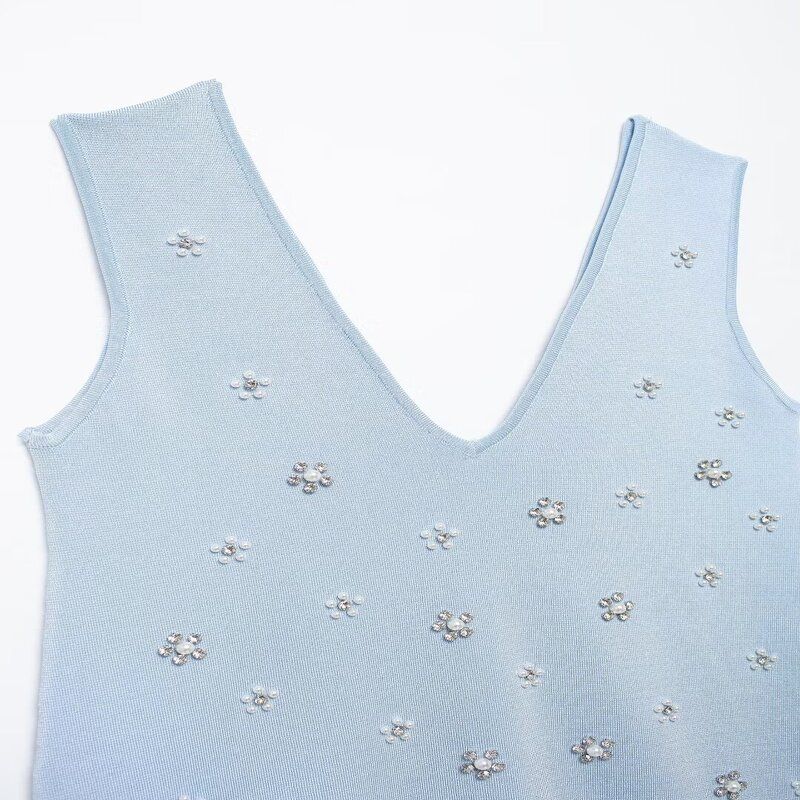 Fashion Style 2024 Autumn New Arrival Women Stylish Jewelry Beaded Knitting Mini Dress 2142081