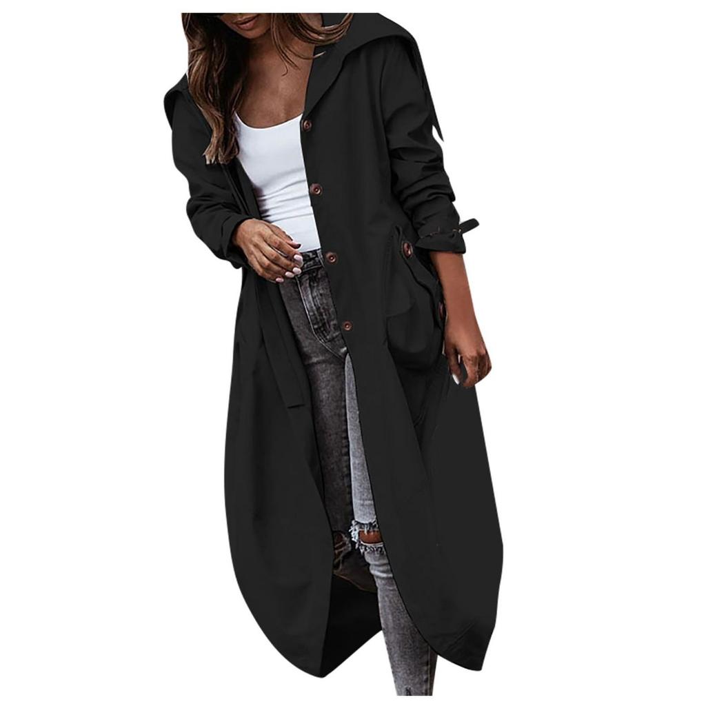 Women's Solid Colour Loose Casual Temperament Hooded Mackintosh Cloth Windbreaker Jacket