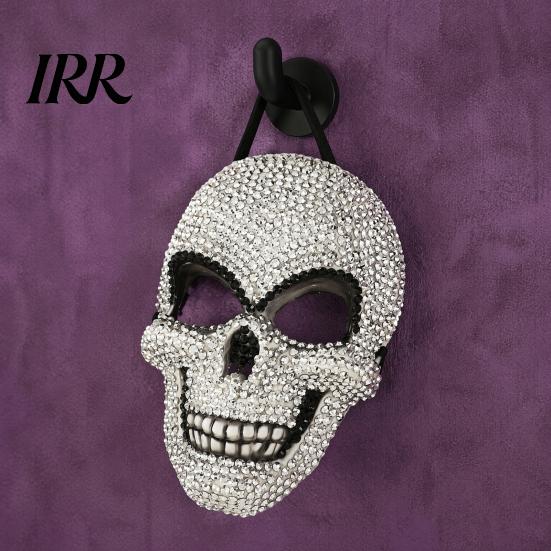 Rhinestone Skull Halloween Mask Sparkling Rhinestones Mask, 3D Comfortable Full Face Bling for Adult Cosplay Parties & Haunted House Props Adjustable