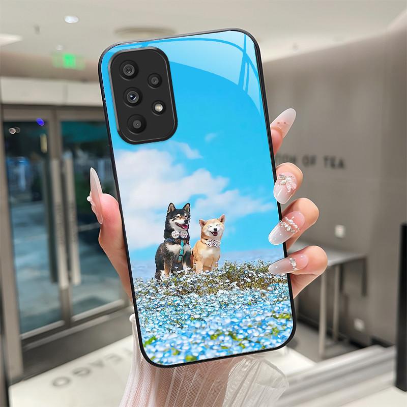 Cute Cartoon Cats Flower Case For Samsung Galaxy A52 A52S A72 4G 5G Tempered Glass Phone Case Protective Back Cover Hard Shell