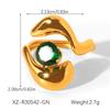 Retro Green Gemstone Zircon Stainless Steel Open Ring for Women