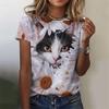 Flower Cat Pattern T-Shirt Women Colorful Animal 3D Printed T Shirts Summer Casual Harajuku Loose Tops Short Sleeves O-Neck Tees