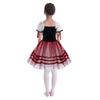 Girls Puff Sleeve Layered Tutu Dress Lace Trim Velvet Bodice Lace Up Back Ballet Costume