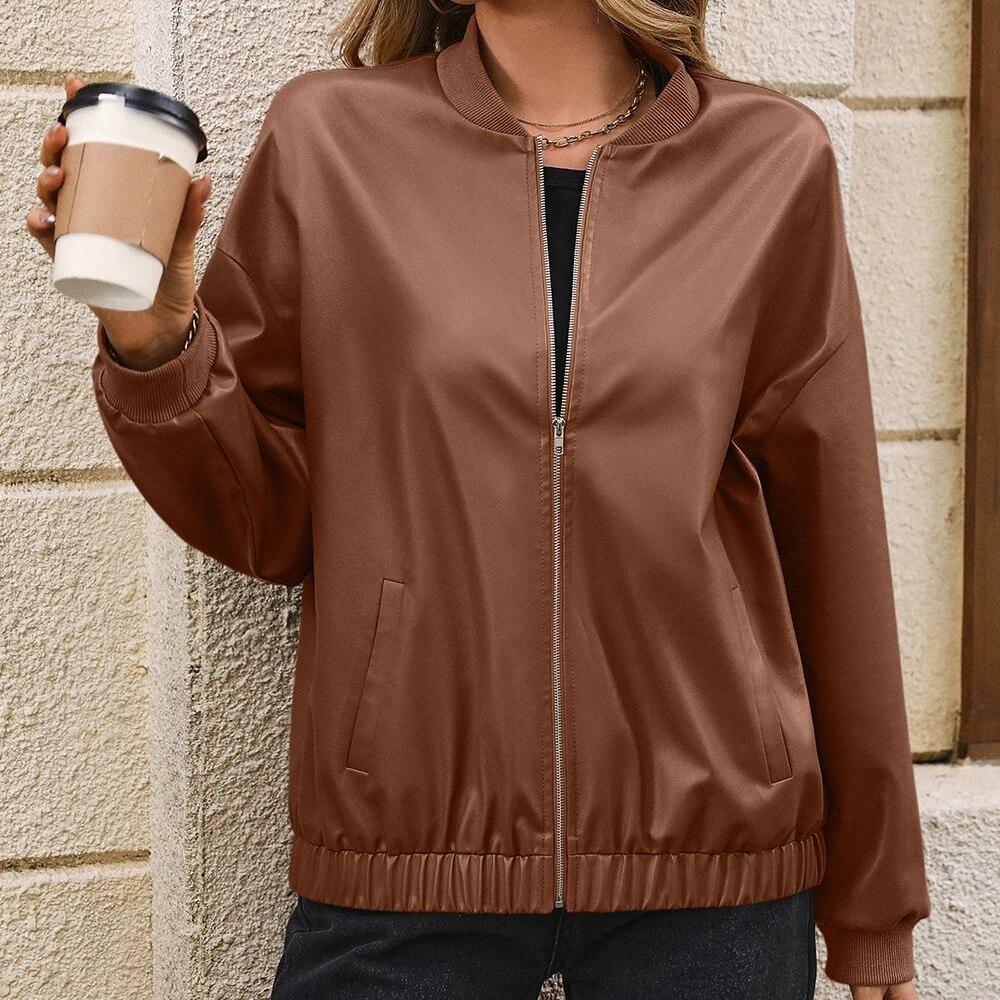 Women's PU Leather Long Sleeve Jacket Coat Spring Autumn Ladies Biker Zip Up Jacket Retro Punk Casual Short Outerwear