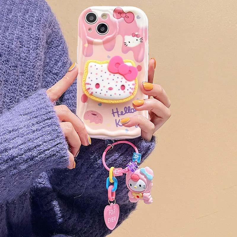 Cartoon Hello Kitty Bracket Pendant Case For Xiaomi Redmi Note 15 Pro 5G 15C 15 14C 13C Note 14 13 12 Pro Plus A7 Pro 5G Casing