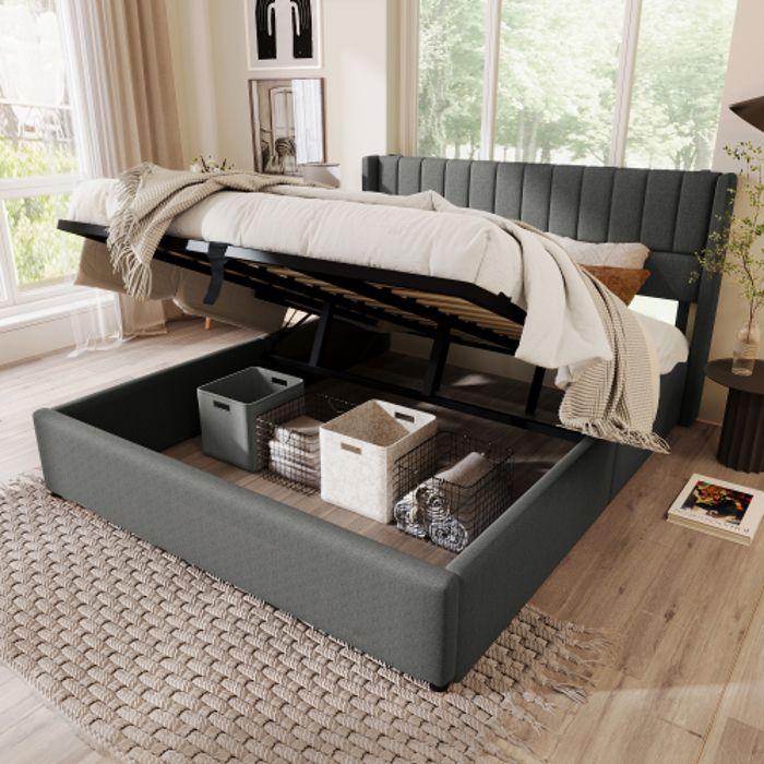 Lit double - MUVOE - 140x200 cm - Rembourré - Métal - Avec matelas