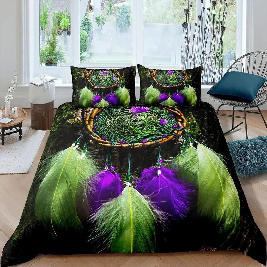 Dream Catcher Duvet Cover Dream Catcher Galaxy Bedding Set Boho Feather Comforter Cover Indian Tribal Soft Polyester Quilt Cover