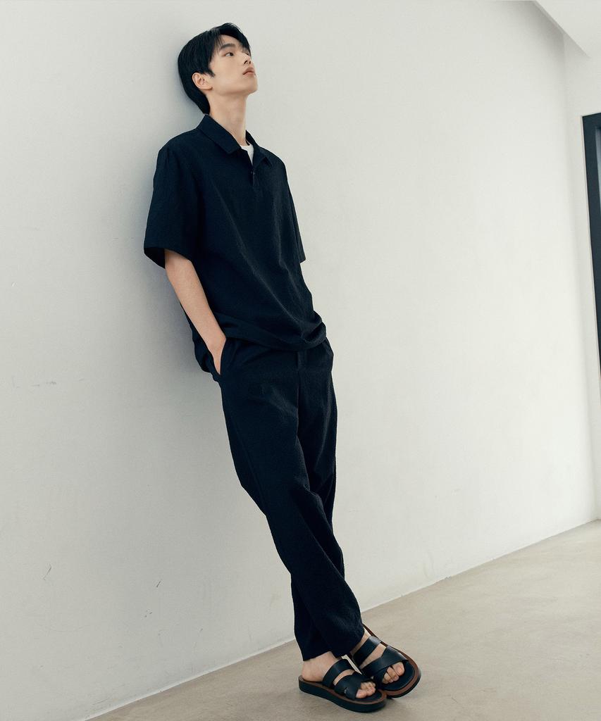 MINDBRIDGE [Air Cool] Two-Tone Seersker Pullover Semi-Overfit Short Sleeve Shirt - 2 Colors