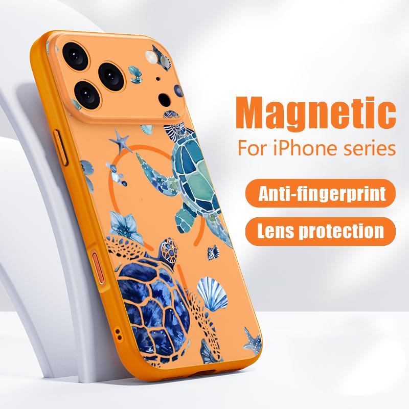 Чехол с узором Акула и Кит для iPhone 17 Pro Max Магнитный Для Magsafe Гибридный Тонкий Матовый Чехол Для iPhone 16 15 14 13 Pro Max