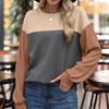 Women Fashion Color Block Long Sleeve O-neck Knitted Ribbed Casual Loose Pullovers