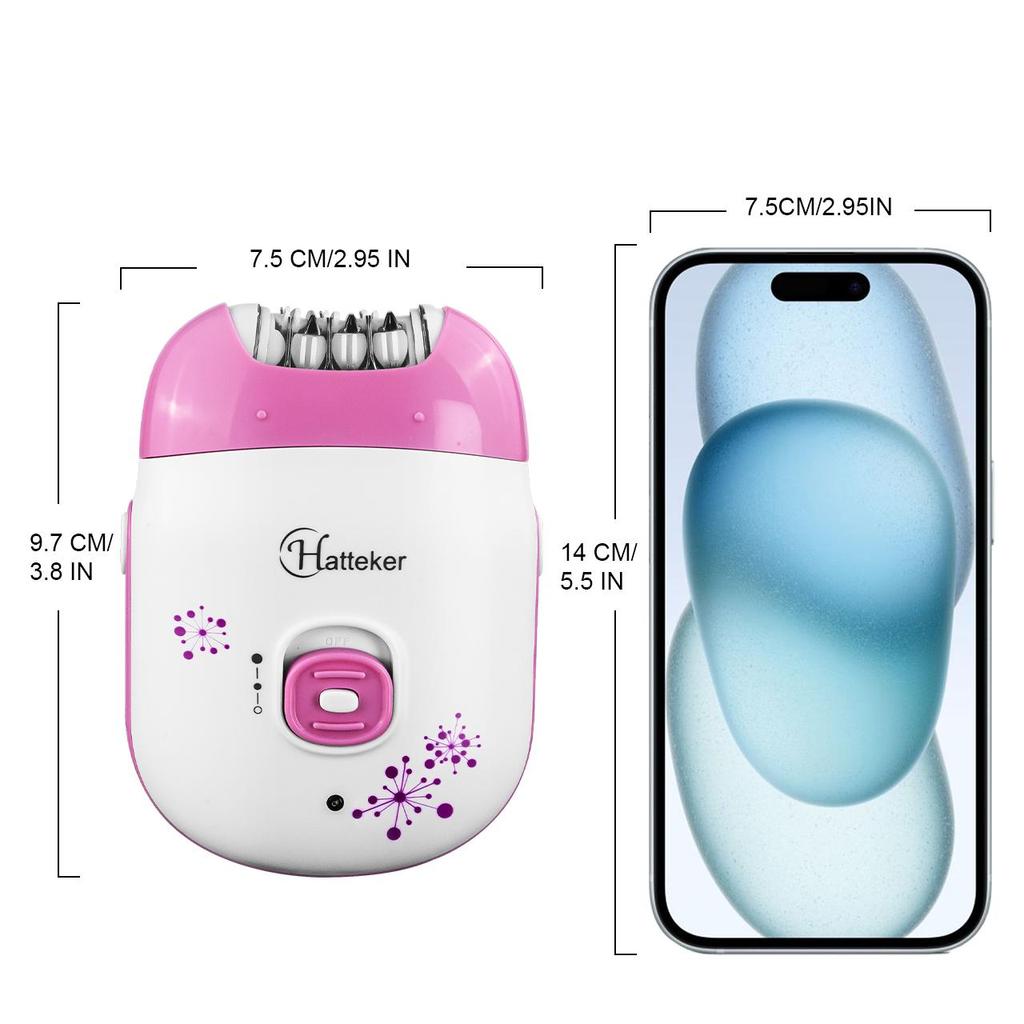 Hatteker Эпилятор для женщин, электрический эпилятор для удаления волос, эпилятор с головкой для бритья, беспроводная бритва для волос, портативное безболезненное удаление волос