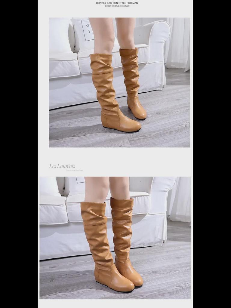 Женские сапоги большого размера с круглым носком - осень/зима, плоская подошва, с увеличением высоты