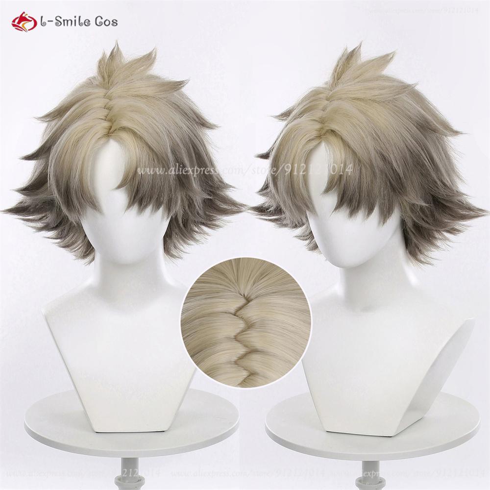 Rudo Surebrec Cosplay Wig 25cm Yellow Flax Dye Gradient Wigs For Men Cosplay Costumes Anime Wig Heat Resistant Synthetic Hair