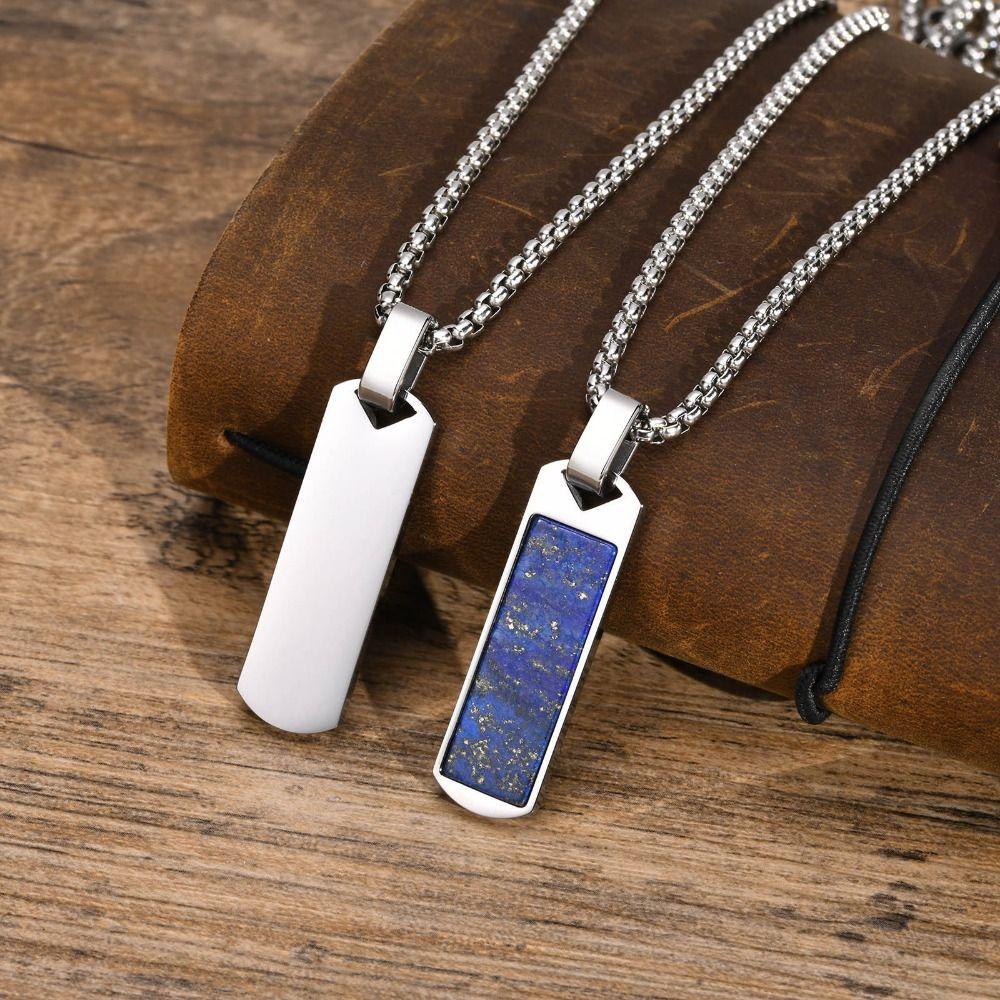 Trendy Lapis Lazuli Pendant Minimalist Stainless Steel Necklace Fashion Pendant Necklace Men