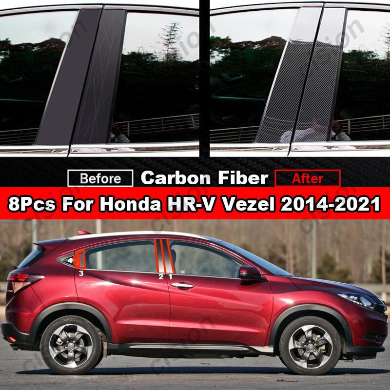 8 шт. Накладки на стойки кузова (B, C) и двери автомобиля для Honda HRV Vezel 2014- Черный цвет с эффектом зеркала из карбона, ПК-наклейка