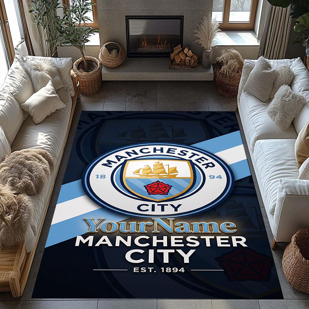 Manchester City Customized Name Floor Mat Suitable for Balcony Study room Dormitory Dining Room Anti-slip Rug Anime Office Decor Spiritual Gift
