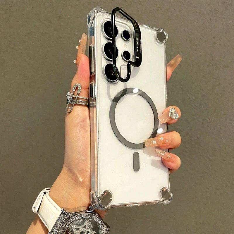 Роскошный прозрачный чехол для Samsung Galaxy S25 S24 S23 S22 Ultra Plus A17 A56 A36 A16 A26 S24FE Магнитная подставка Magsafe Защитная крышка