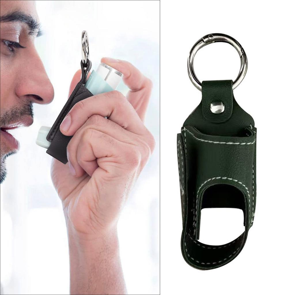 Compact PU Leather Inhaler Holder Keychain Sprayer Sleeve Accessory for Travel School Hiking and Everyday Convenience