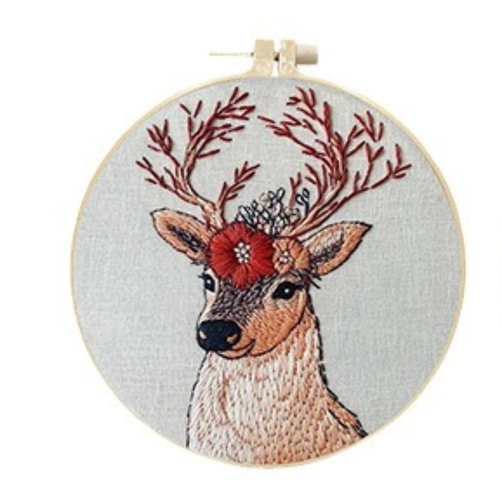 1 Set This DIY Reindeer Embroidery Kit Includes Tools and Stitch Tutorials Suitable for Beginners. It's a Handmade Embroidery Fabric Material Kit.