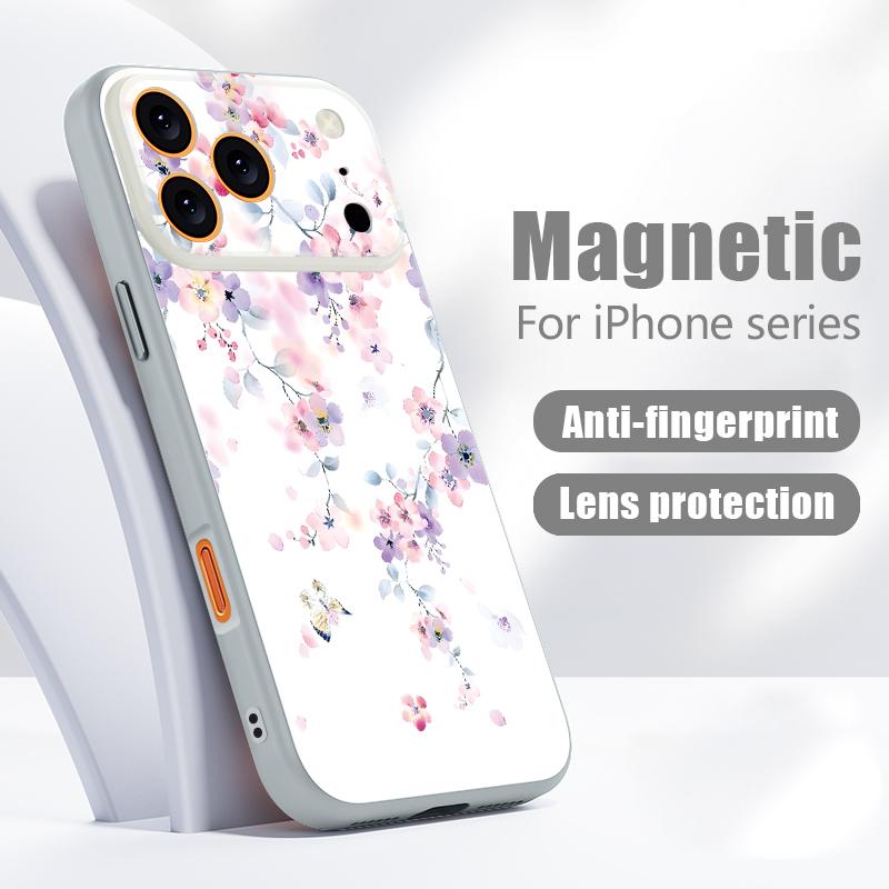 Чехол с ярким цветочным узором Для iPhone 17 Pro Max Гибридный TPU+PC Магнитный Для Magsafe Матовое Покрытие Для iPhone 16 Pro Max 15 14 13