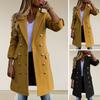 Women Jacket Turn-down Collar Pockets Solid Color Double-breasted Slim Fit Thermal Long Sleeved