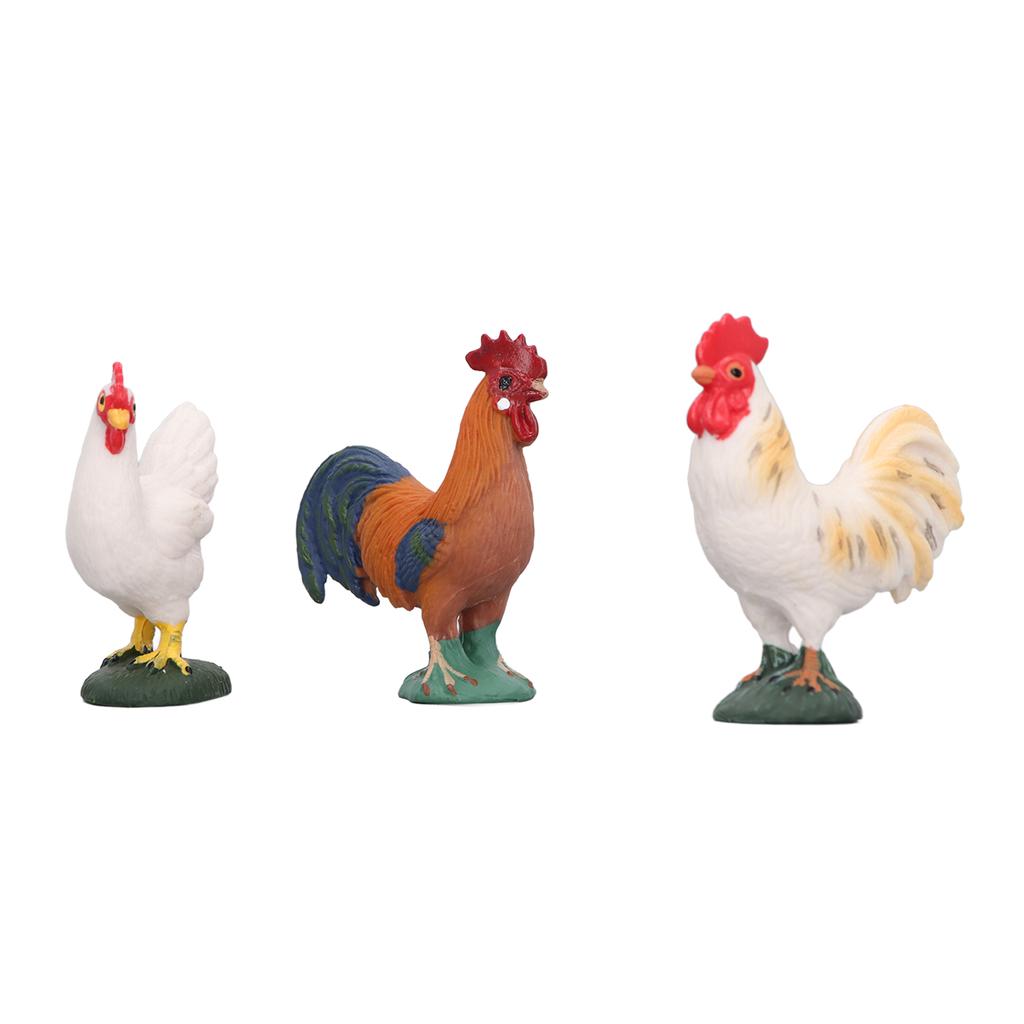 4pcs Simulated Farm Chicken Figurines Set Lifelike Small Rooster Hen Chicks Decoration for Tabletop Garden Courtyard