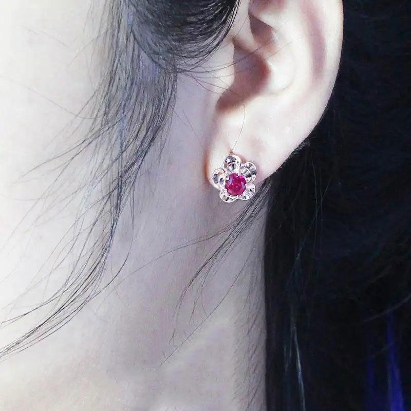 Фиолетовые золотые инкрустированные красным камнем серьги-цветы с покрытием из розового золота, простой дизайн, подчеркивающий темперамент, серьга-гвоздик