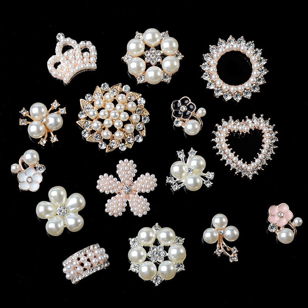 Apparel Sewing Flower-shaped Crystal Rhinestone Buttons Headwear Clip Pearl Button Pearl Hairpins