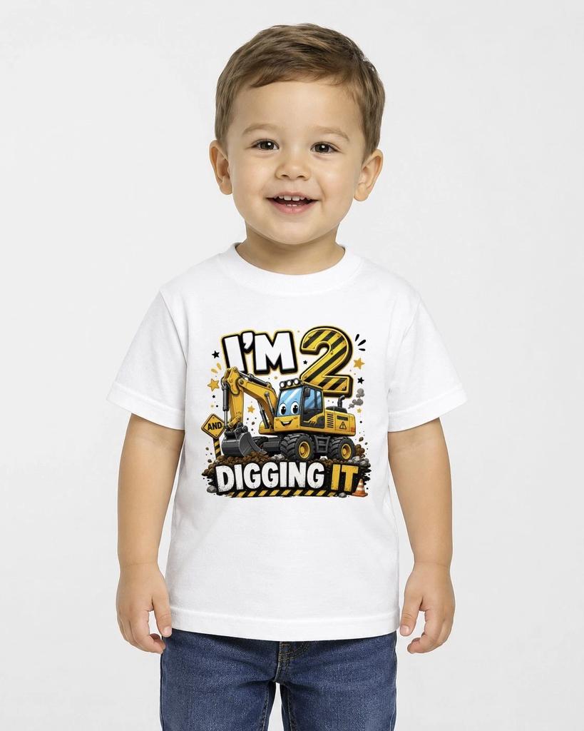 Boys 2nd Birthday Children's Children's Children's T Children's T-shirt Im 2 Digging It Digger Tee Party Gift Outfit Top