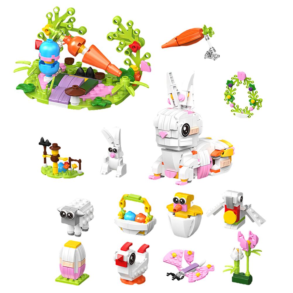 12PCS 2025 Easter Egg Gifts Filled with Building Blocks Colorful Easter Basket Prefilled Toy For Easter Hunts Kids Birthday Gift