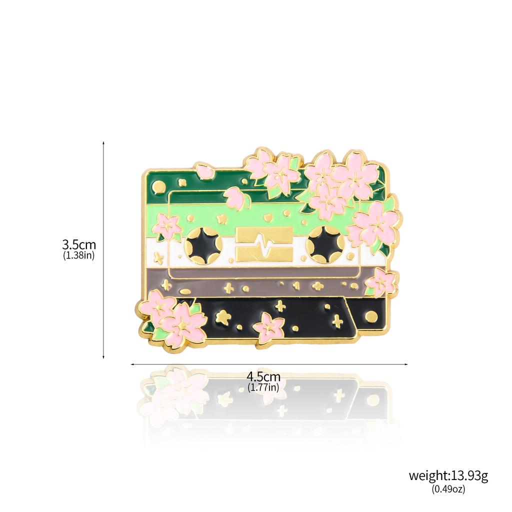 Fashion Flower Cassette Radio Tapes Enamel Brooch Retro Pride Badge Pin Women Men Hats Bags Lapel Decoration Gift Accessories