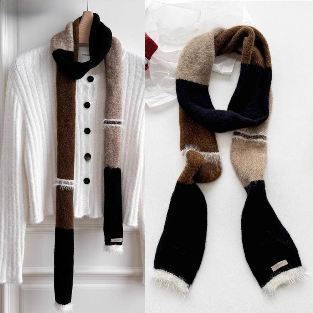 Y2 Sausage Thin Scarf Knitted Wool Plush Long Narrow Scarves Fashion Neck Scarves Autumn Winter