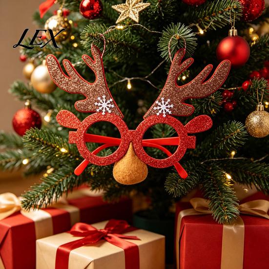 Funny Elk Snowman Snowflakes Spectacles Christmas Glasses Photo Booth Props, Felt Reindeer Santa Eyeglasses for Holiday Winter Party Favors