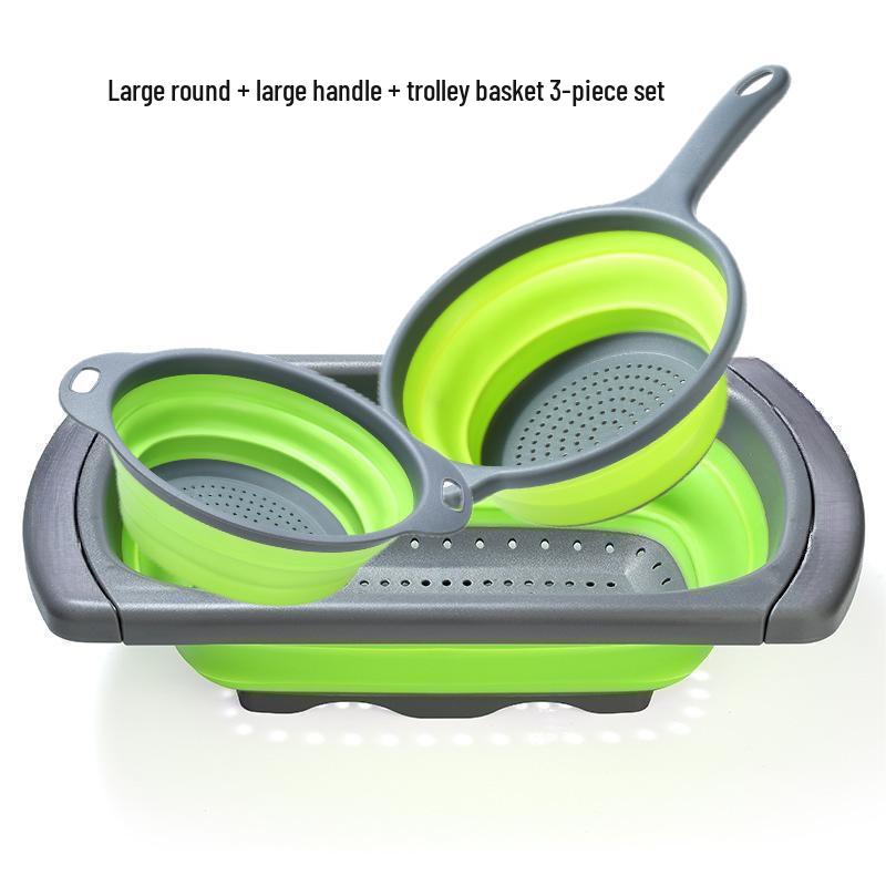Foldable Silicone Colander Set: Easy-to-Store Round Kitchen Drain Baskets