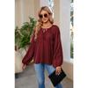 Spring and Autumn Women's Tops Lantern Sleeve Long Sleeve Loose Plus Size V-Neck Tie Shirt