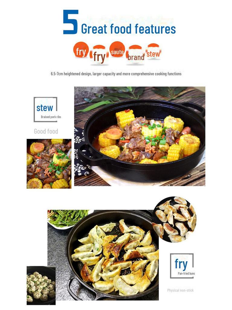 Heavy-Duty Cast Iron Frying Pan, Non-Stick, Induction & Gas Stove Compatible, Suitable for Traditional Use.