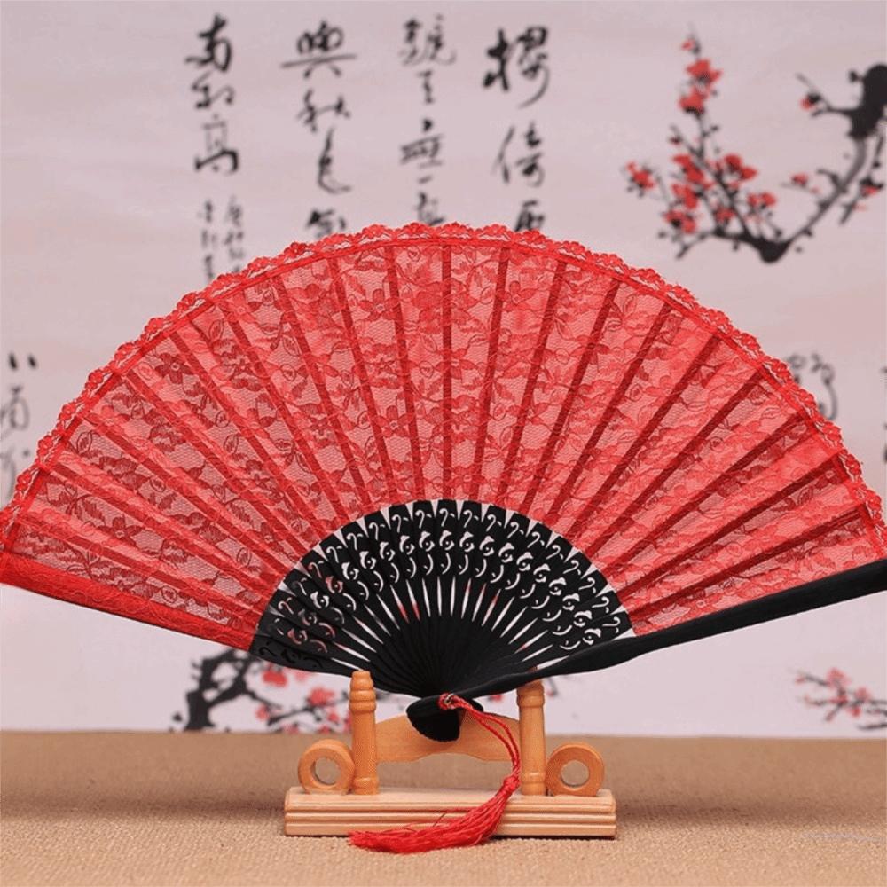 Bamboo Frame Lace Handheld  Folding Fan with Bags Bamboo Silk Folding Fan  Wedding Decoration