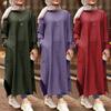 Muslims Clothes Women Dresses Solid Color Long-sleeved Shirt Dress Casual Pocket Robe Musulman Dubai Muslim Kaftan Muslim Dresses Oversize L-5XL