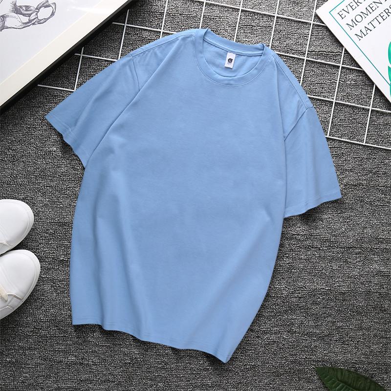 Zirunking Long-staple Cotton Short-sleeved T-shirt Unisex Top Youth Casual Solid Color Loose Round Neck Half-sleeved Top CHANGRONG