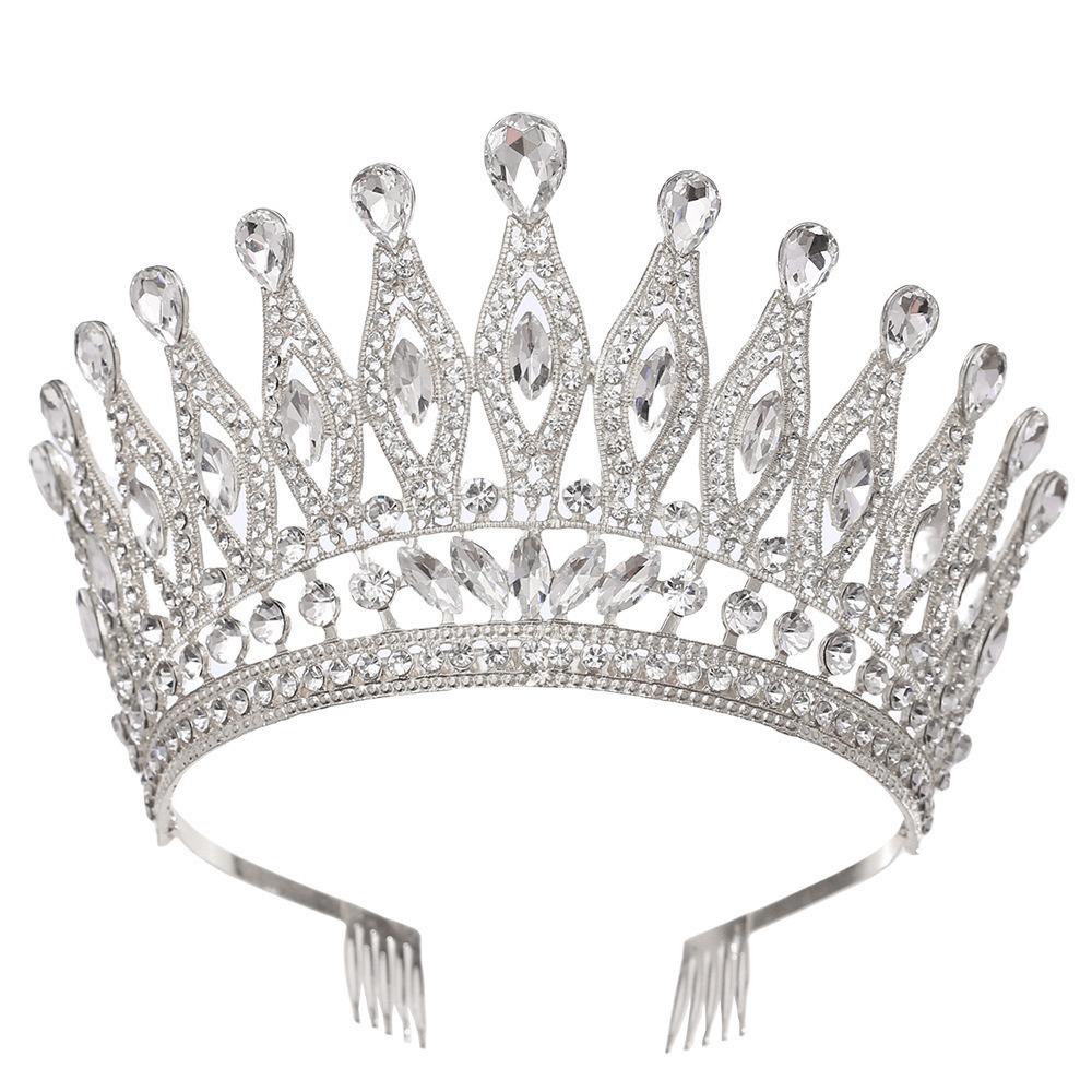 Baroque Queen Crystal Crowns With Comb Bride Headdress Luxury Crystal Princess Crown