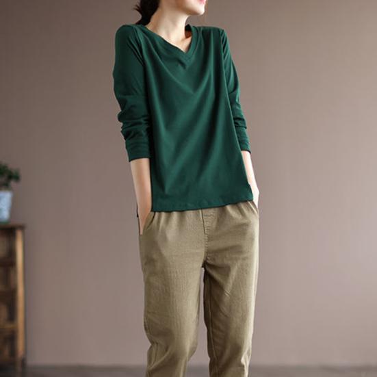 Женский топ с V-образным вырезом и длинными рукавами, женская однотонная футболка, уличная одежда