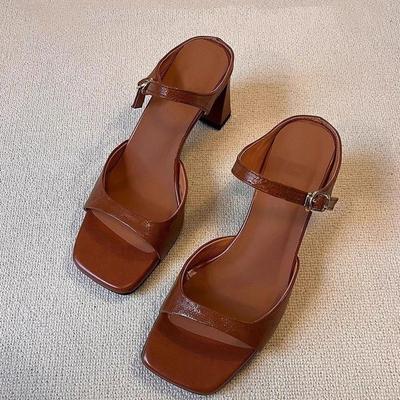 Новые толстые сандалии на среднем каблуке женские летние сандалии с открытым носком и квадратным мыском, ремешок с пряжкой на щиколотке, женские модные сандалии, универсальные