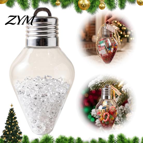 Christmas Stocking Stuffers Bulb Shape Storage Jar, Transparent Refillable Light Reusable Holiday Treat Holders Ornament, Tree Pendant for Home Party